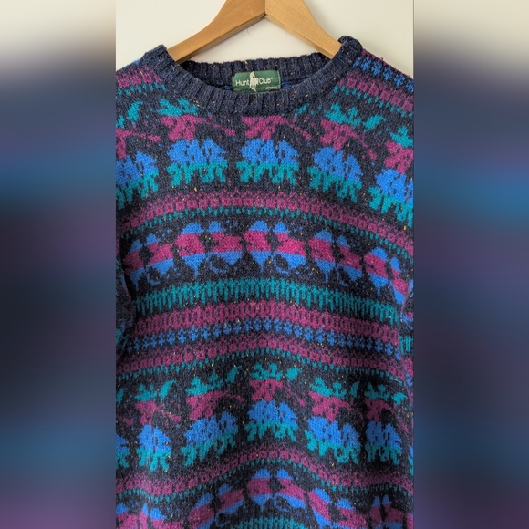 Vintage Hunt Club Large Wool Blend Grandpa Sweater Blue Purple Cozy - Picture 3 of 10